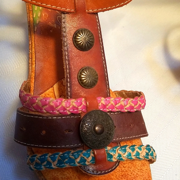 Elite sandals by Corkys Spring Summer leather Hand painted women's 7 - Picture 9 of 14